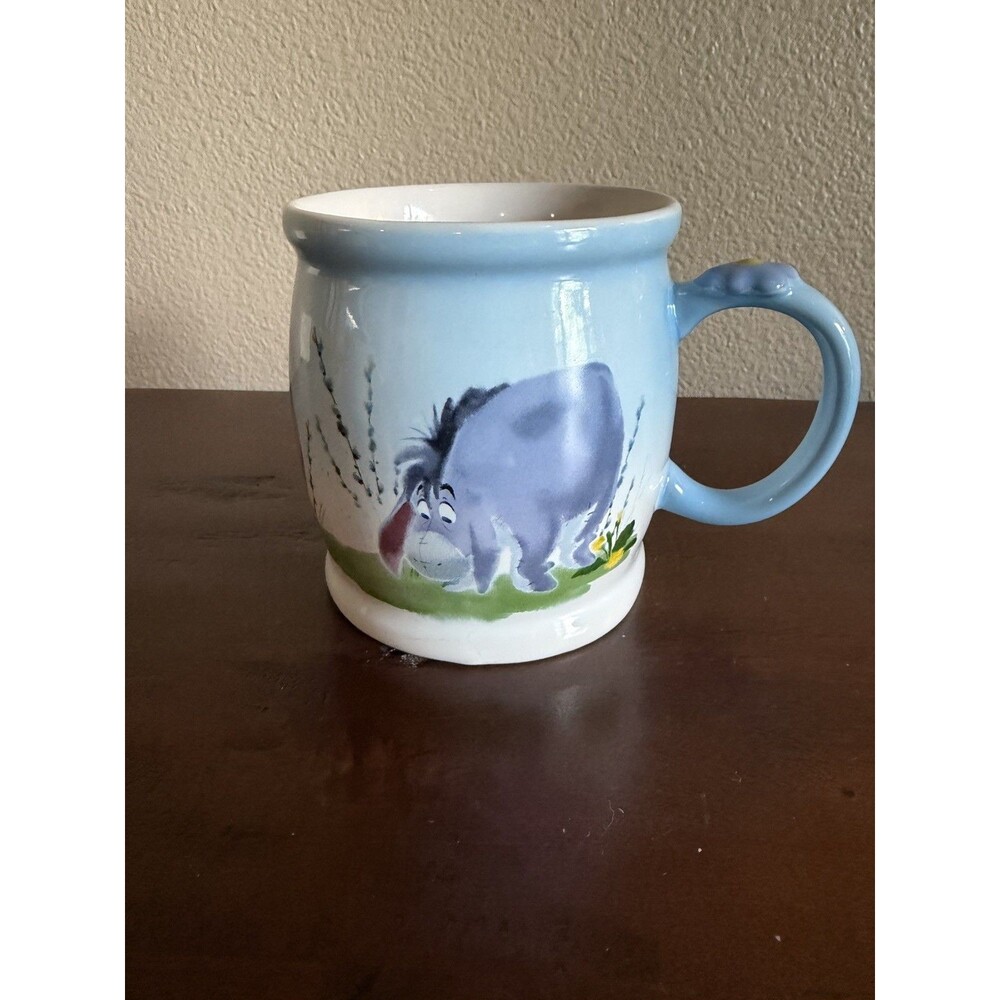 Disney Parks Eeyore Winnie the Pooh Floral Spring Light Blue Mug EUC